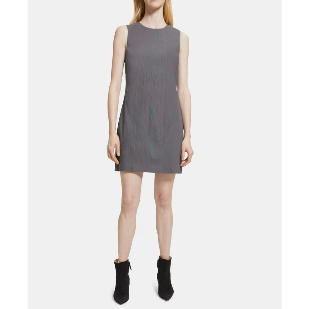 Theory Easy A-Line Shift Sleeveless Textured Stretch Greystone Mini‎ Dress 4 NWT